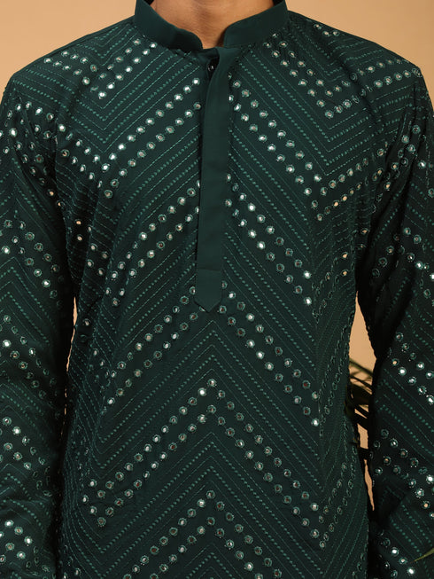 Vastramay Baap Beta Mirror Green Kurta Pyjama Set